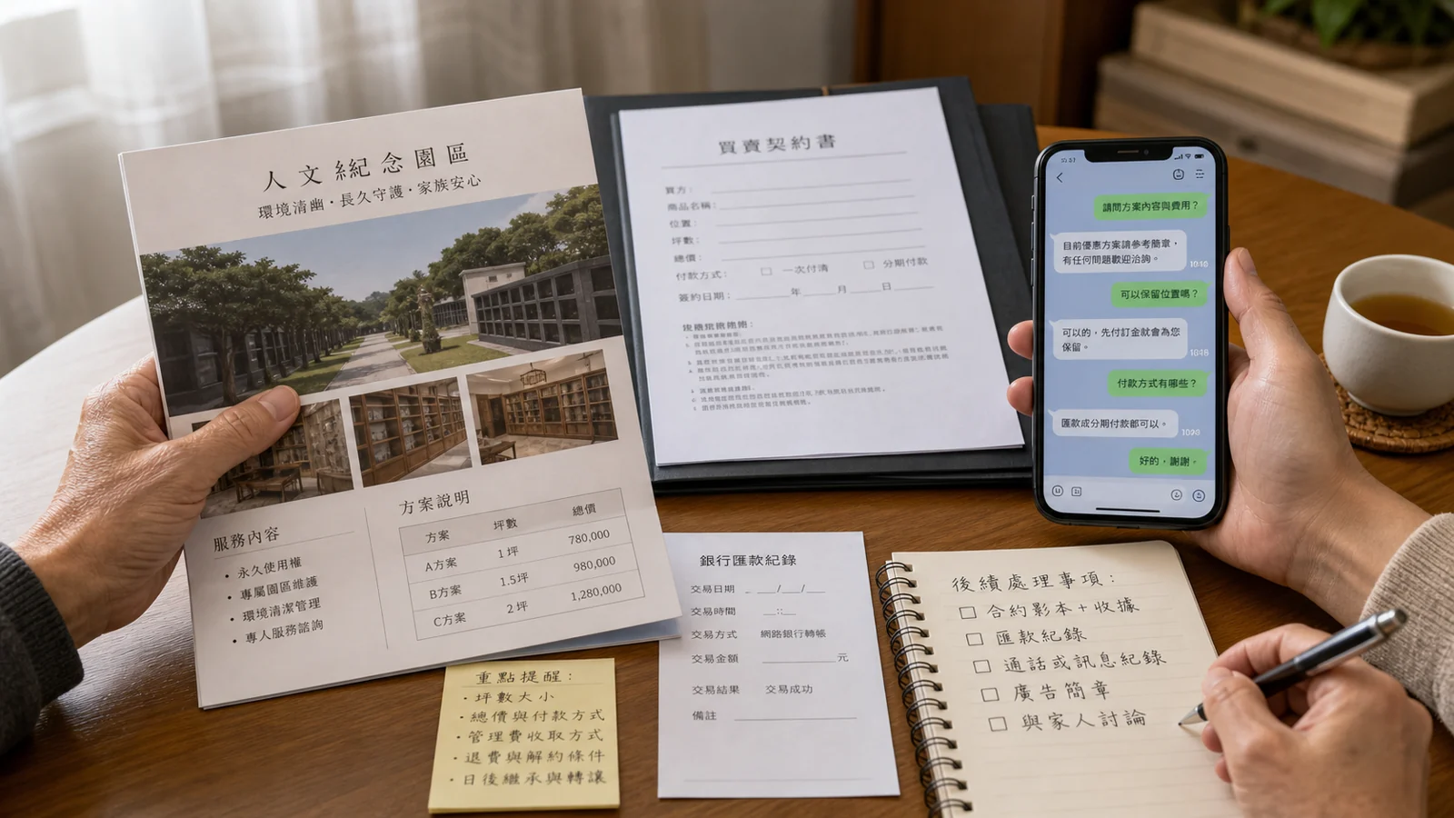 家人協助整理塔位投資文件