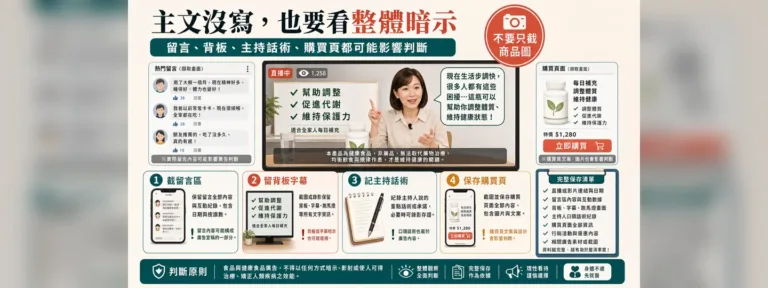 廣告不說療效，只用留言、背板或主持話術暗示，也算違規嗎？