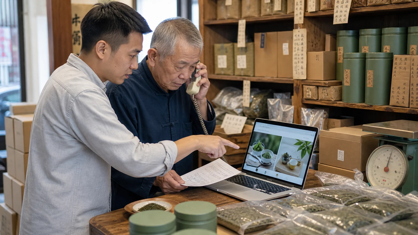 茶農與電商顧問檢查網站缺少直接購買路徑