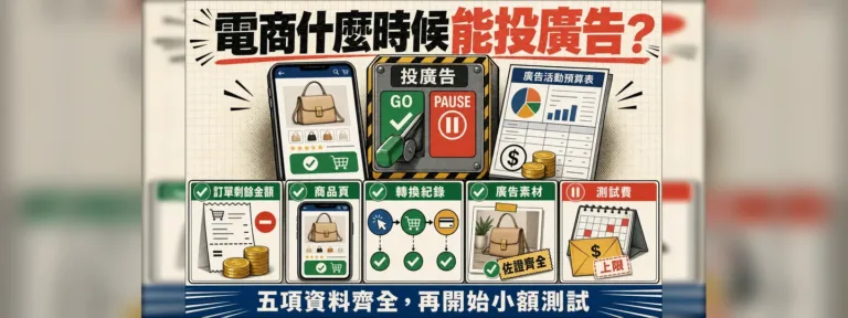 電商什麼時候能投廣告？毛利、商品頁、追蹤、素材與測試費5項檢查