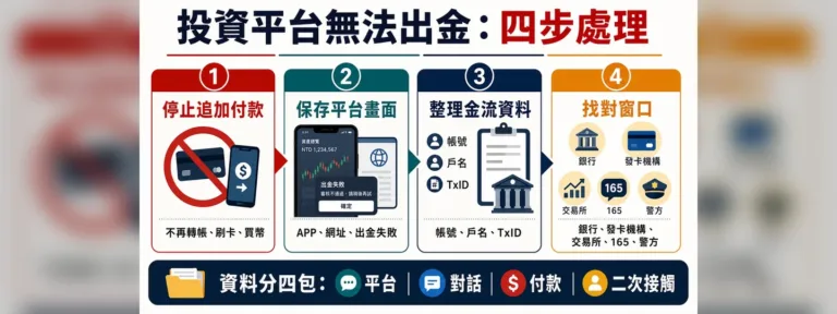 投資平台無法出金怎麼辦？先停追加款、整理資料包