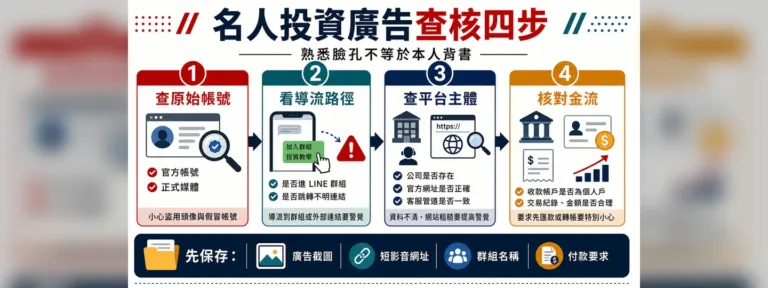 名人投資詐騙怎麼查？看到照片、影片、LINE 群組先核對