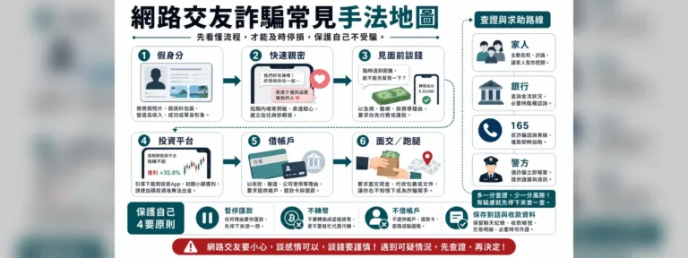 網路交友詐騙常見手法：見面前就談錢、投資、帳戶先停