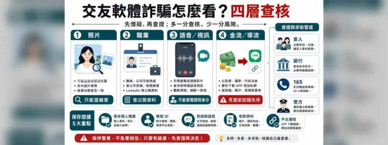 交友軟體詐騙怎麼看？照片、職業、語音、投資都要查