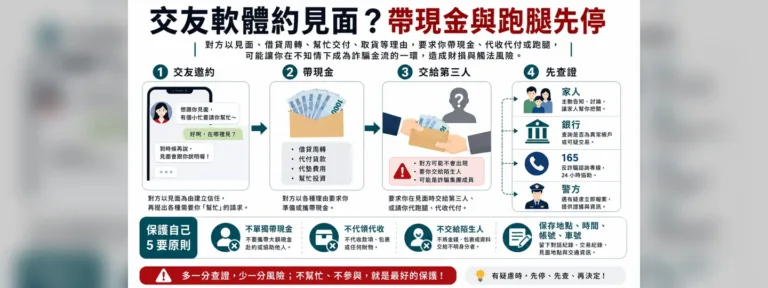 交友軟體約見面或叫你跑腿？帶現金、交給第三人先停