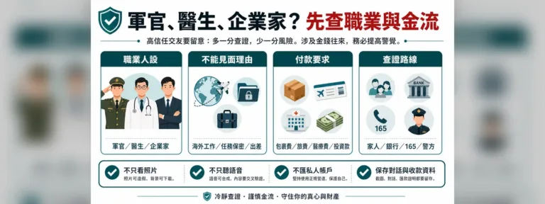 交友軟體自稱軍官、醫生、企業家？先查職業與金流