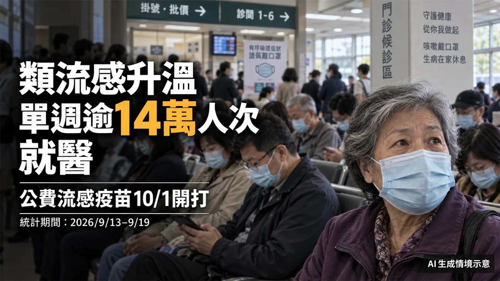 公費加強型流感疫苗10月1日開打　優先機構長者，類流感單週逾14萬人次