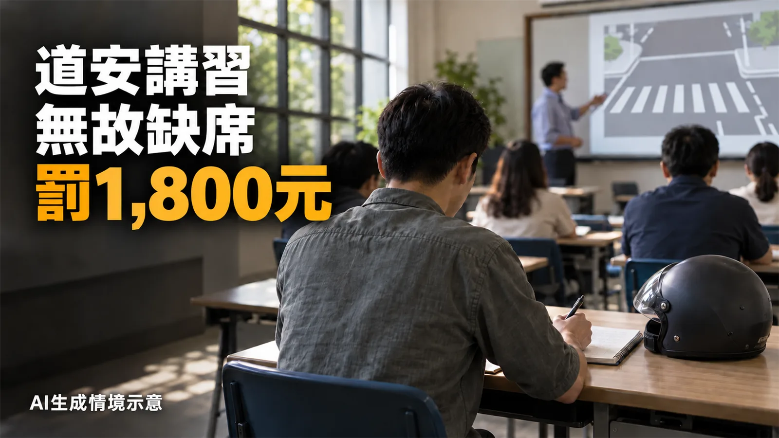 交通講習無故缺席罰1,800元！9月30日起再犯講習時數加重