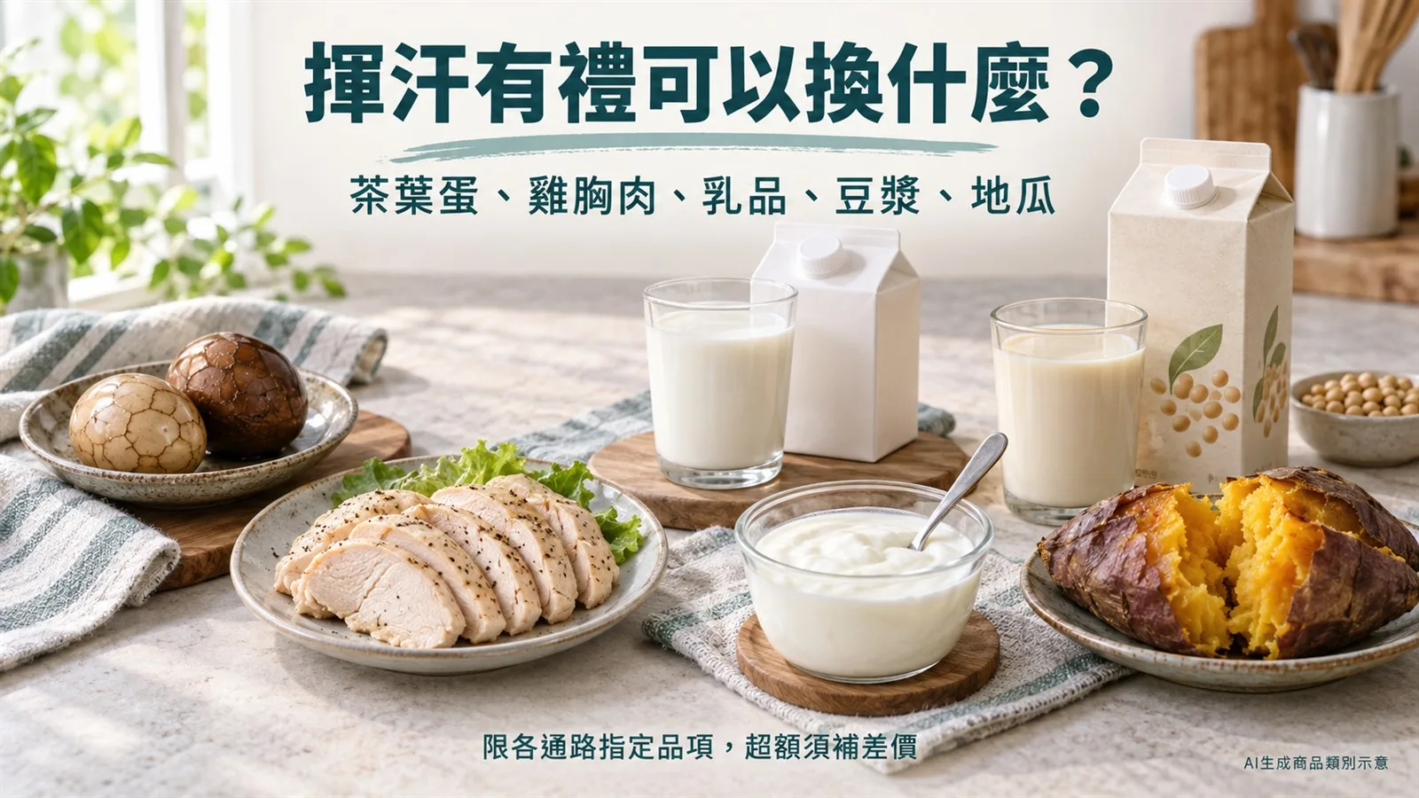 茶葉蛋、雞胸肉、乳品、豆漿與地瓜等可抵用商品類別