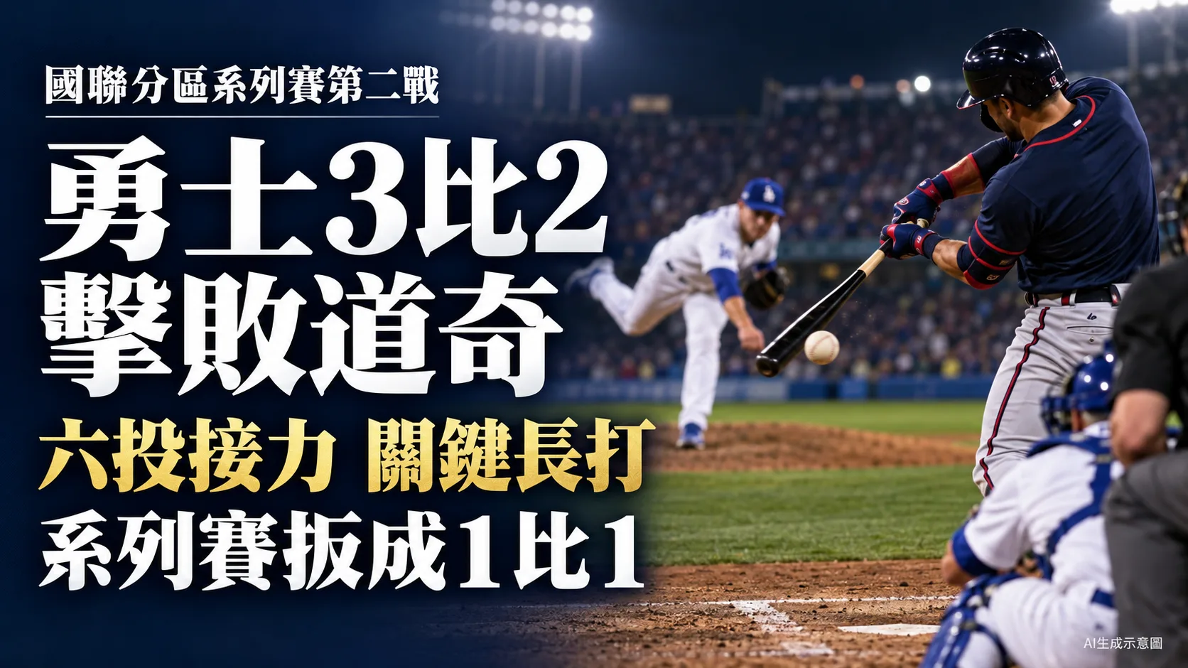 哈里斯關鍵長打、六投接力　勇士3比2擊敗道奇扳平系列賽