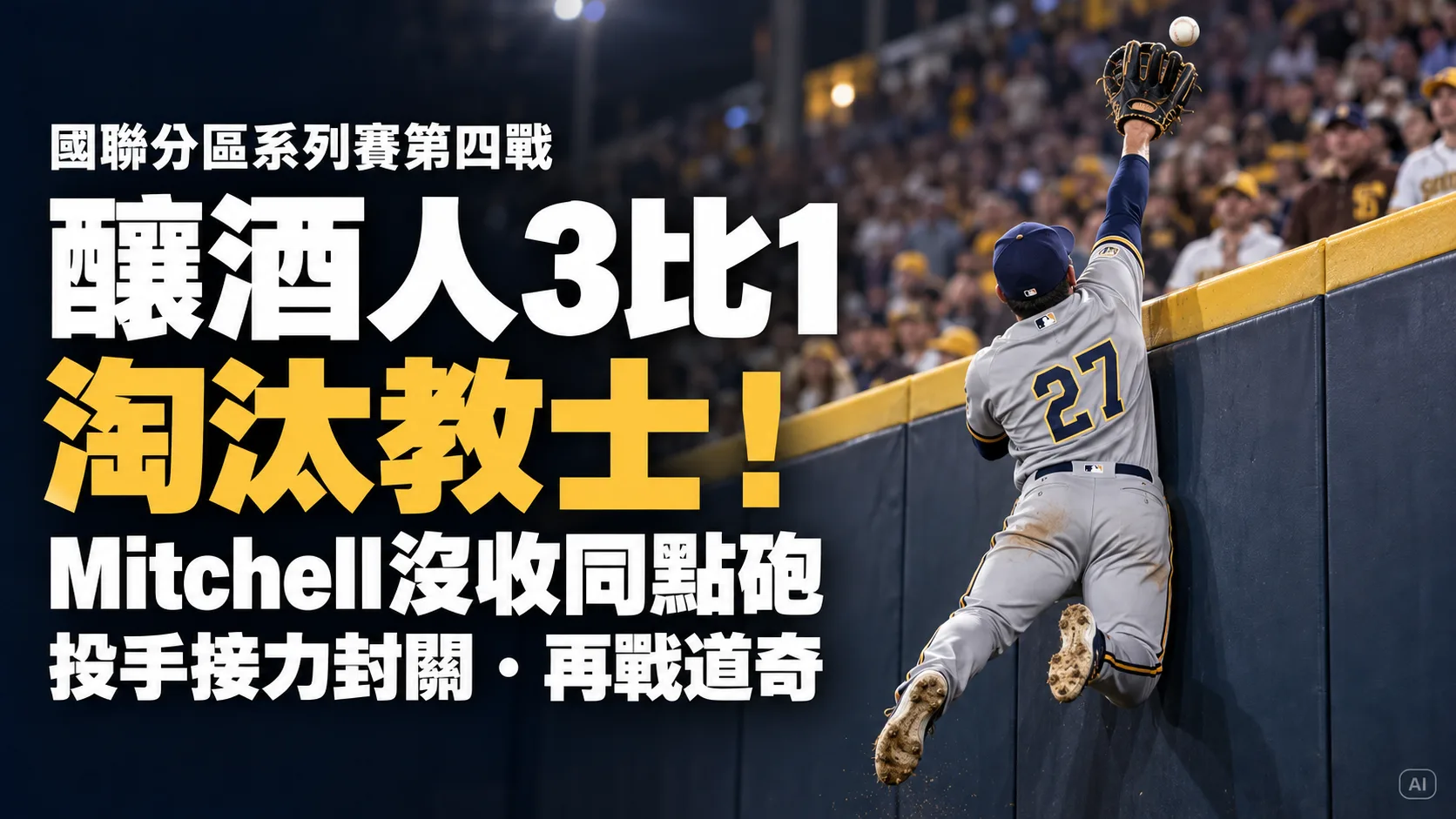 釀酒人3比1淘汰教士！Mitchell沒收同點砲，投手接力封關再戰道奇