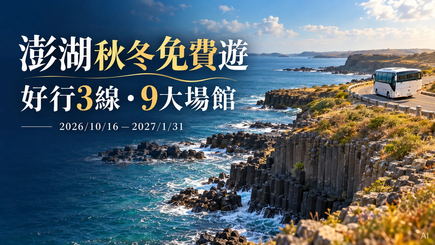 澎湖免費遊10/16開跑！好行3線、9場館免票，還能抽一年暢飛機票