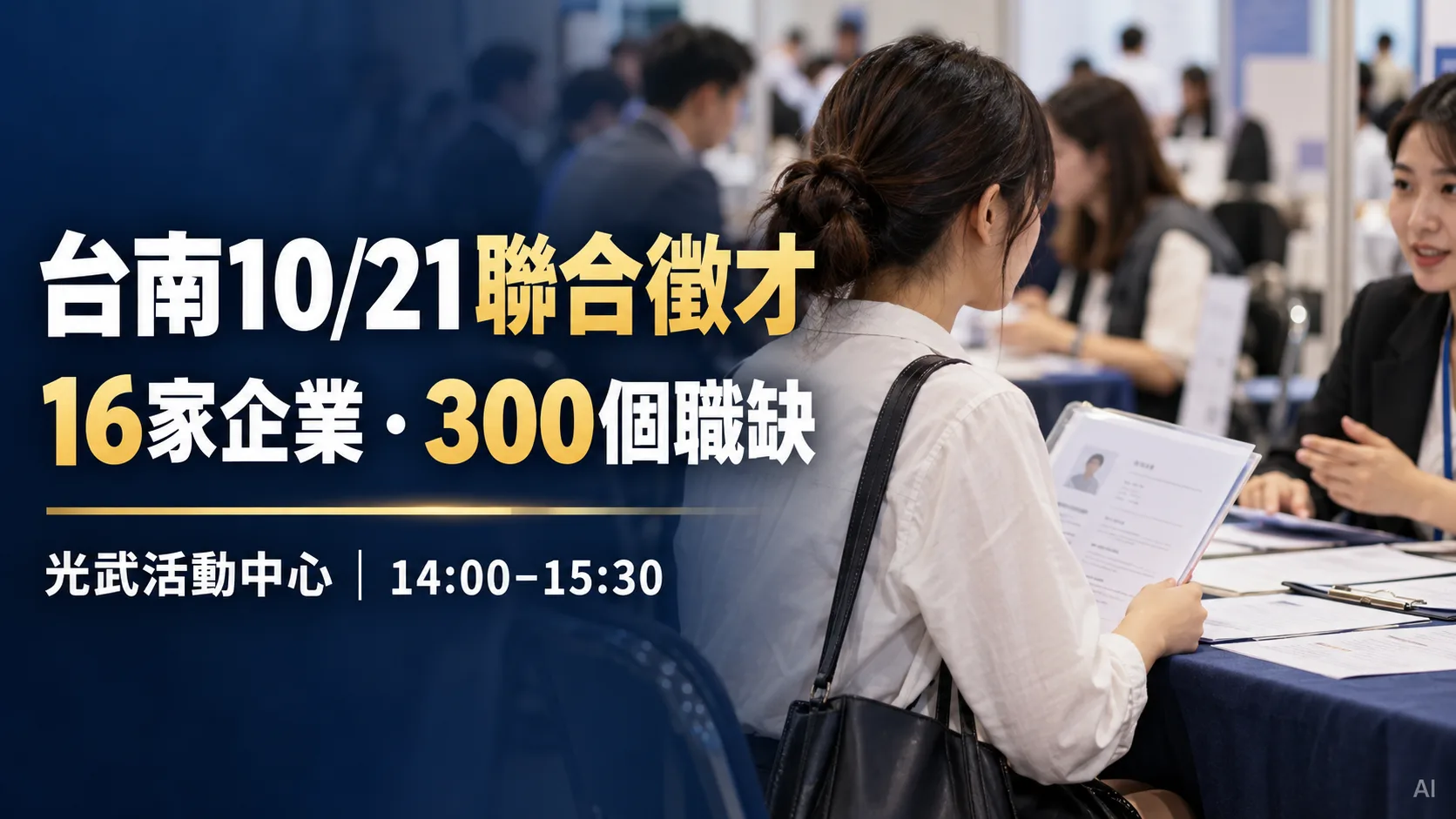 台南10/21徵才300職缺！16家企業名單、光武活動中心應徵資訊一次看