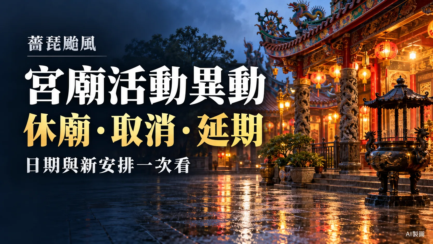 薔琵颱風宮廟活動異動！霞海城隍廟休廟、龍山寺演出與太平媽文化季延期
