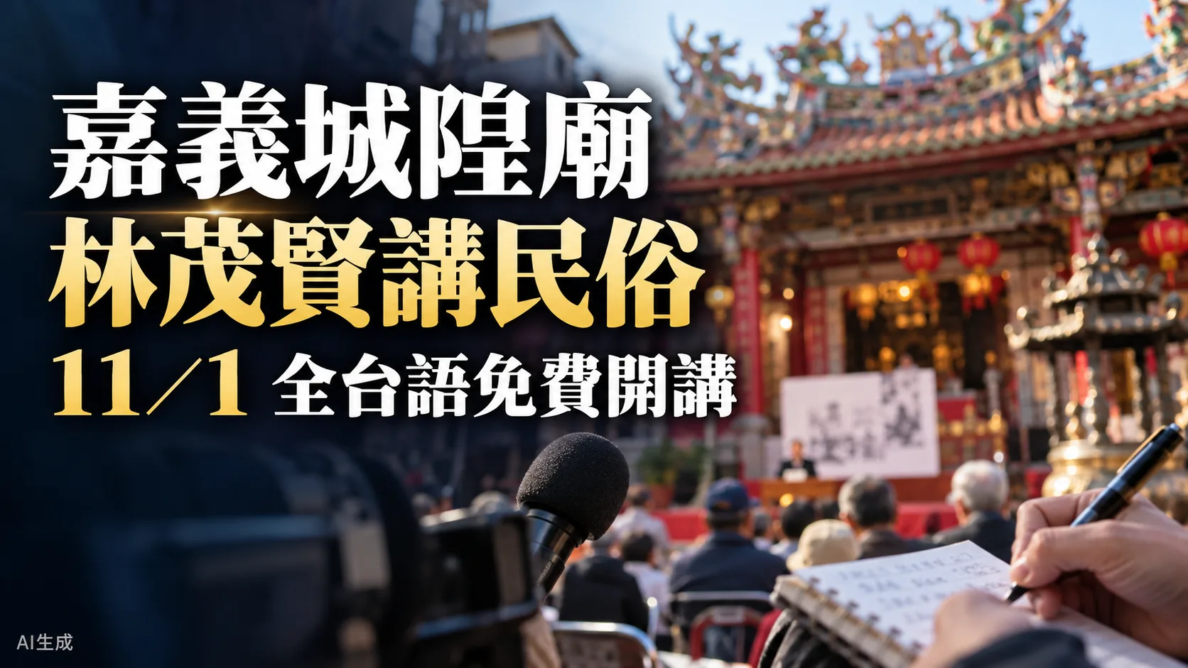 嘉義城隍廟11月1日聽民俗！林茂賢全台語開講　免費報名資訊一次看