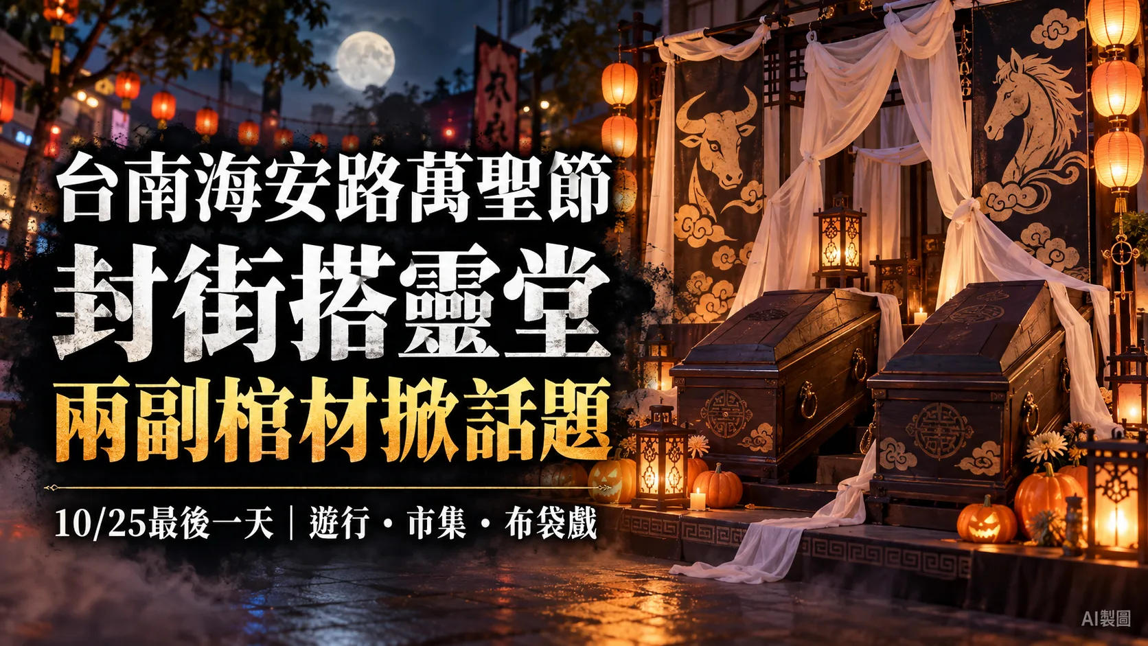 台南海安路萬聖節封街搭靈堂！2副棺材掀話題，遊行、市集與交通一次看
