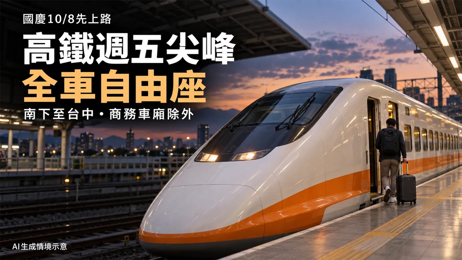 高鐵週五尖峰推全車自由座：國慶10月8日先上路，哪些旅客適用？