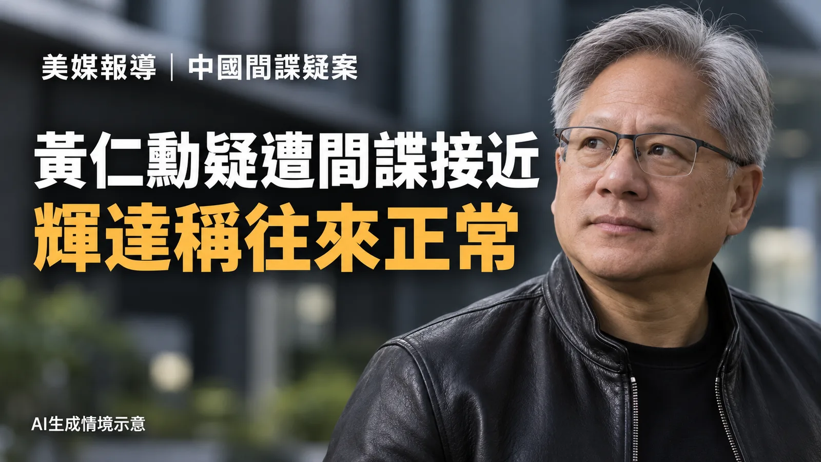 美媒指黃仁勳疑遭中國間諜接近，輝達稱往來正常