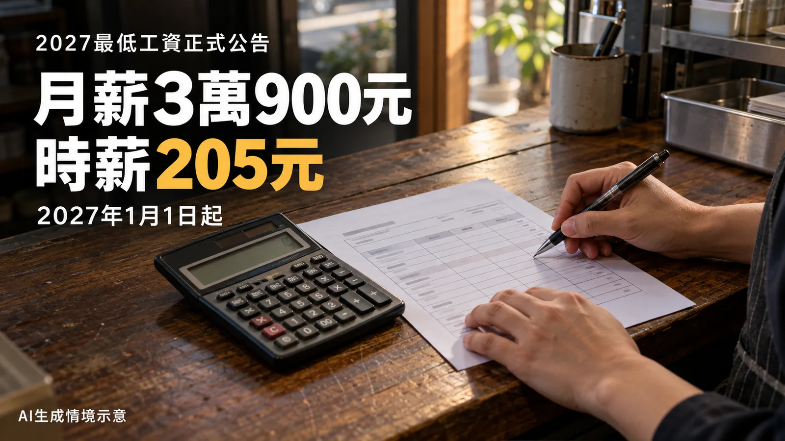 2027年最低工資正式公告：月薪3萬900元、時薪205元，誰要調薪？