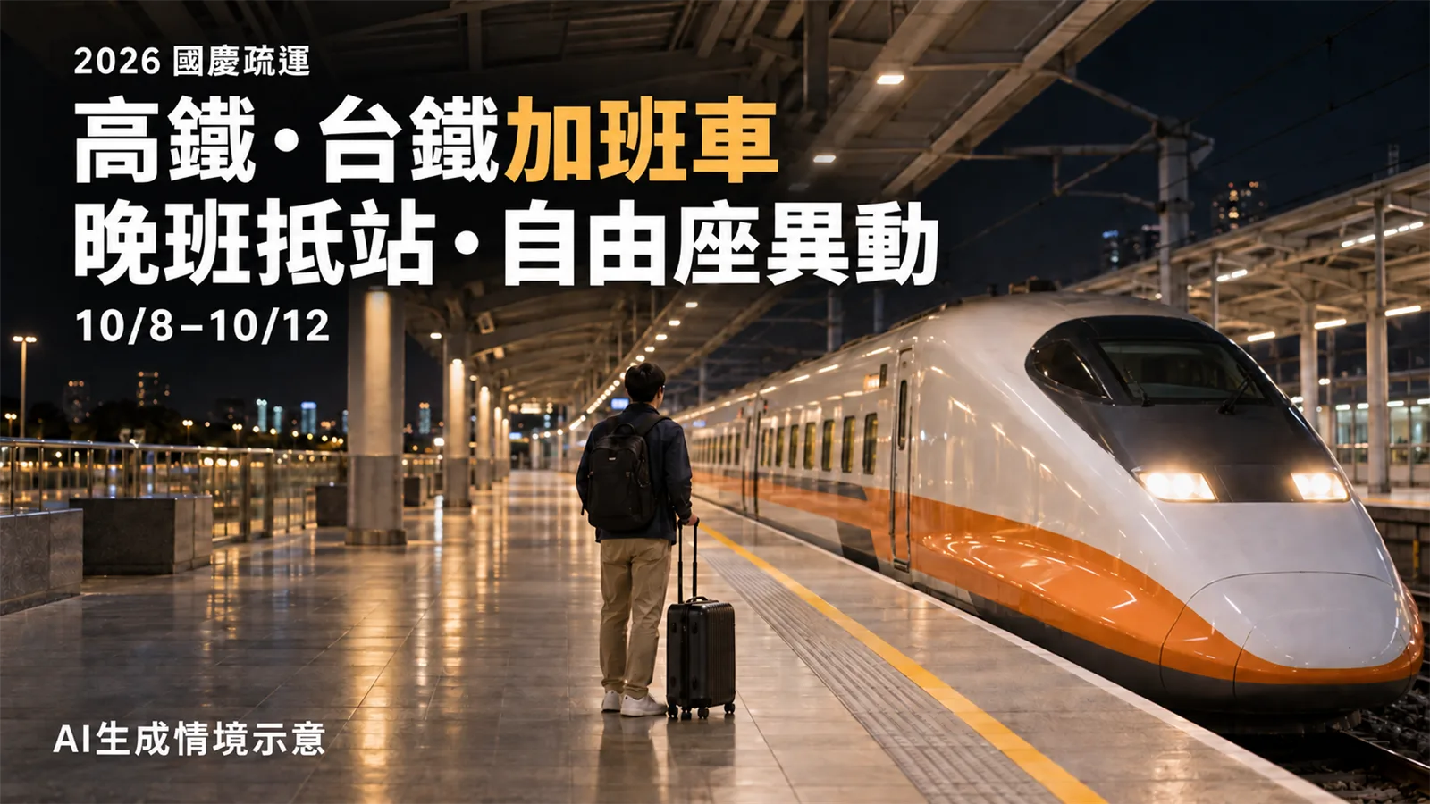 2026國慶高鐵、台鐵加班車整理：晚班抵站與自由座異動
