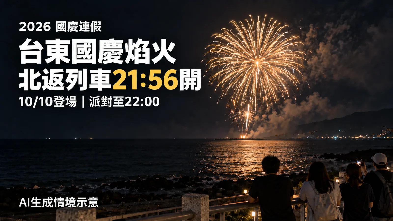 台東國慶焰火10月10日登場，21:56北返加班車早於派對散場
