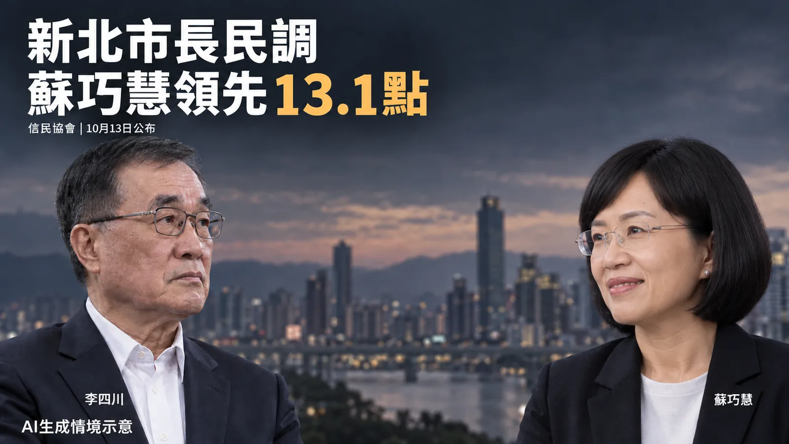 信民新北民調蘇巧慧領先13.1點，勝選看好度僅差2點