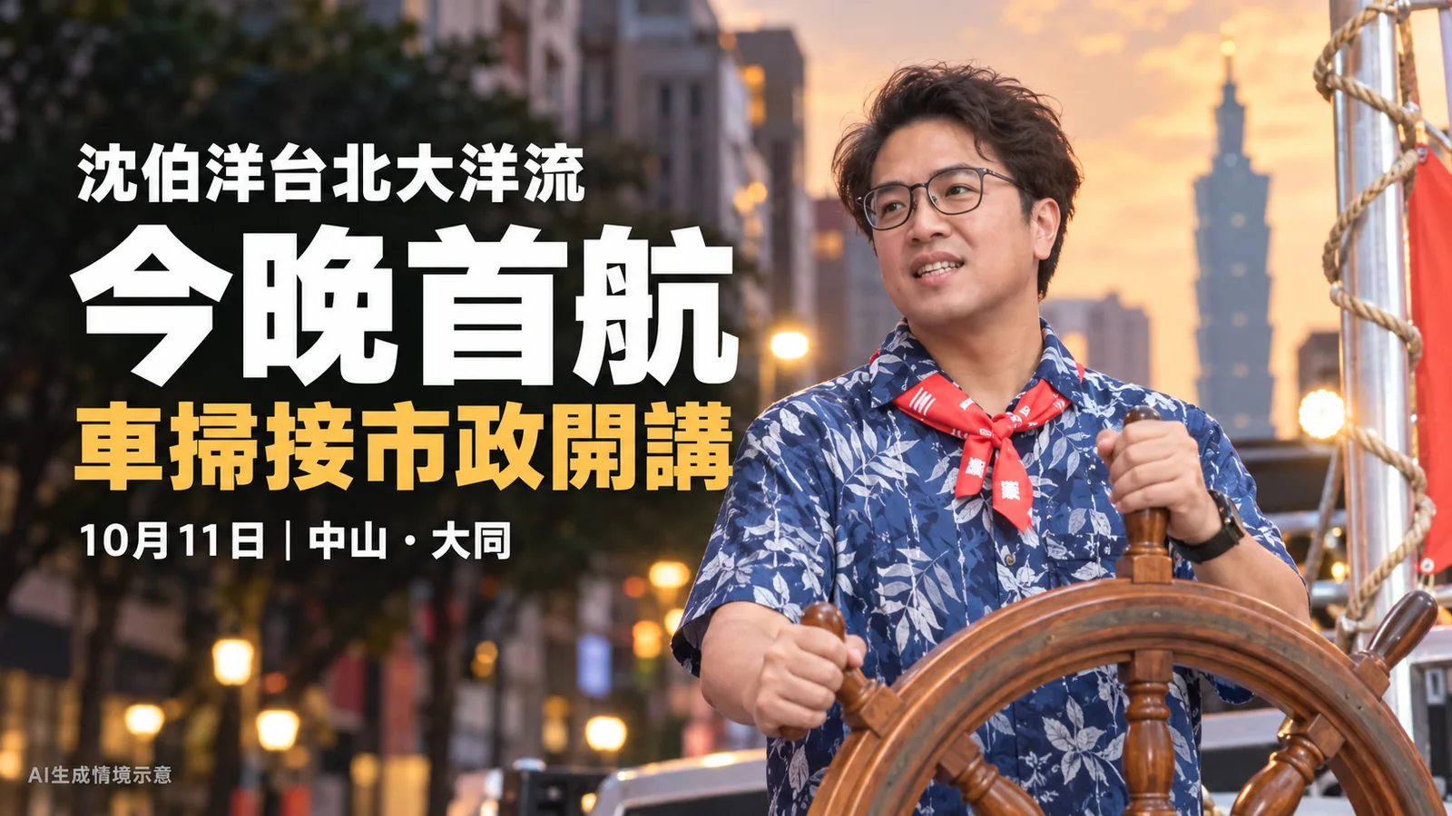 沈伯洋「大洋流」今晚首航中山大同，車掃接保安宮市政開講