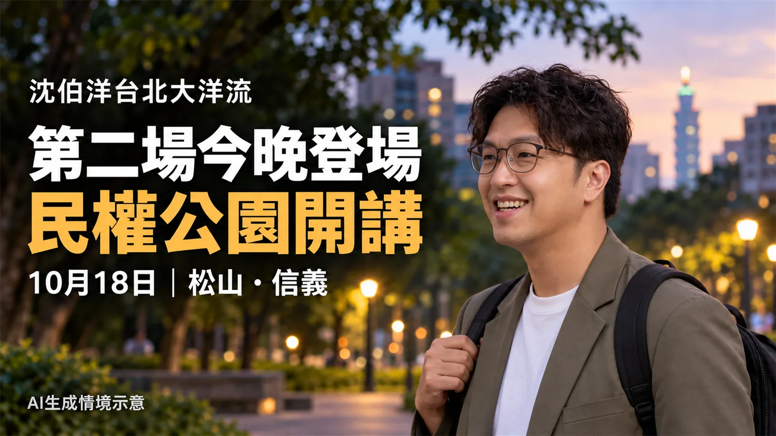 沈伯洋「大洋流」第二場今晚登場：五分埔出發、民權公園開講