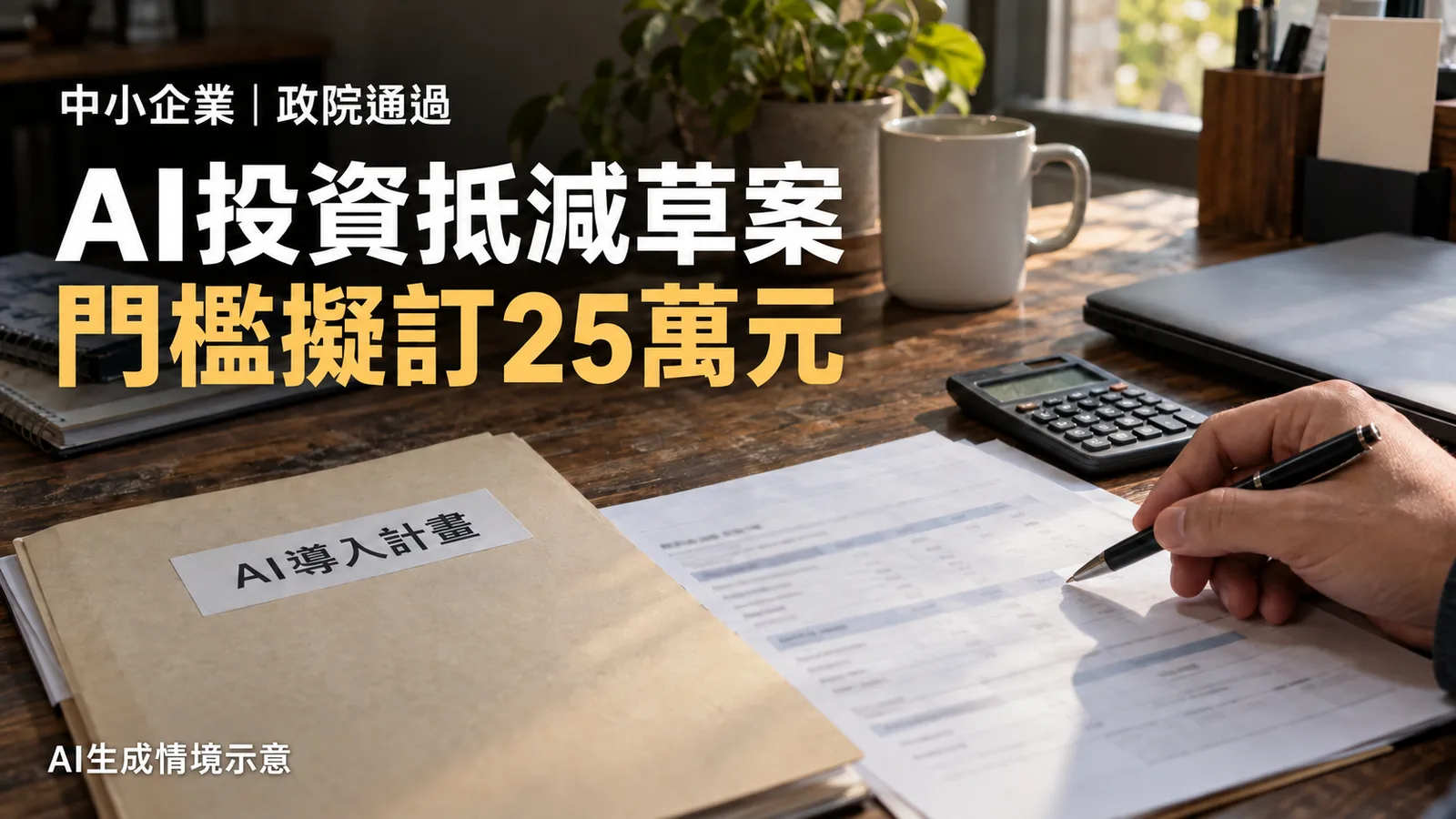 中小企業AI投資抵減草案過政院，門檻擬訂25萬元