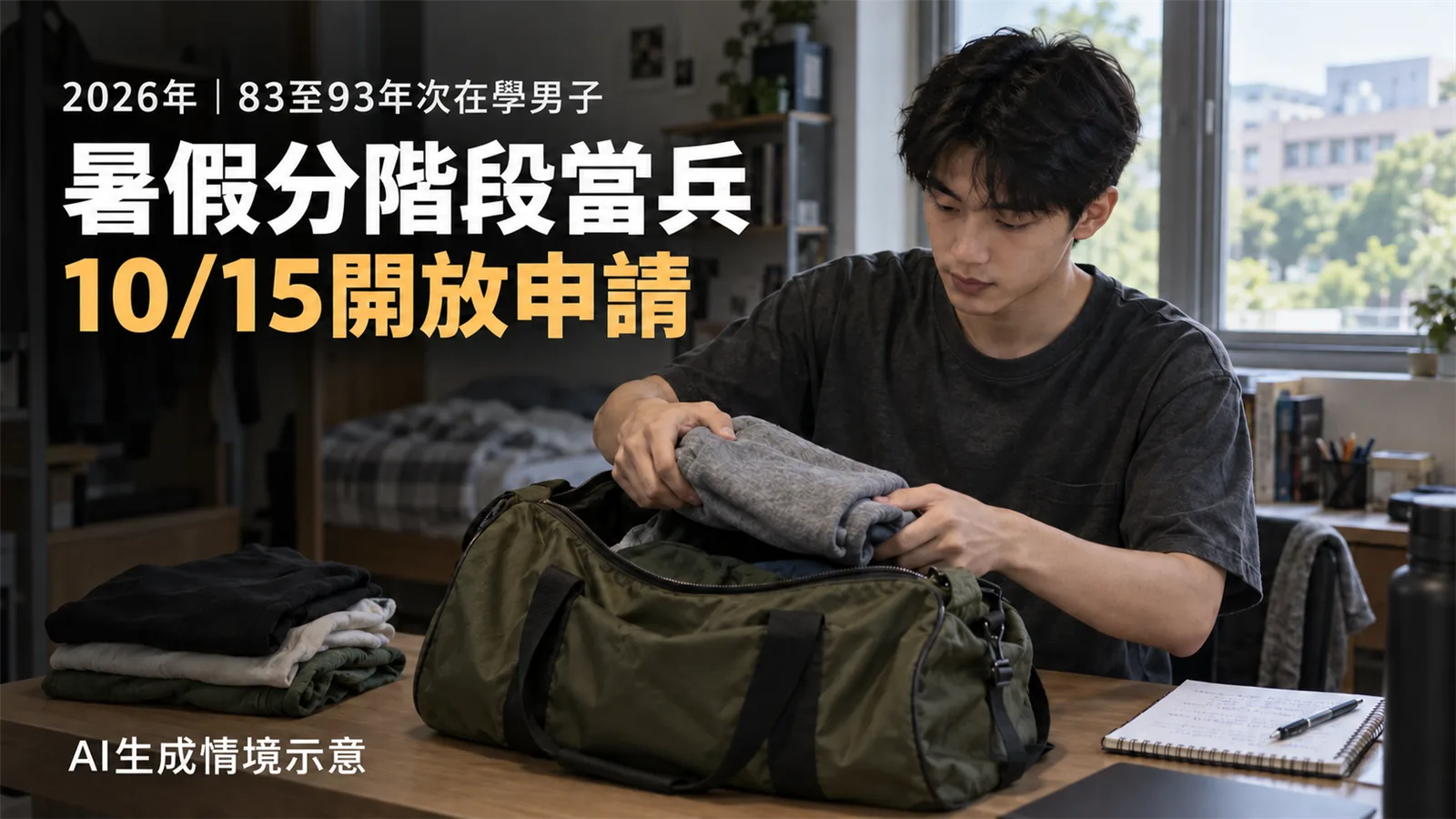 暑假當兵可先完成4個月軍事訓練：2026年10月15日申請，資格與梯次怎麼選