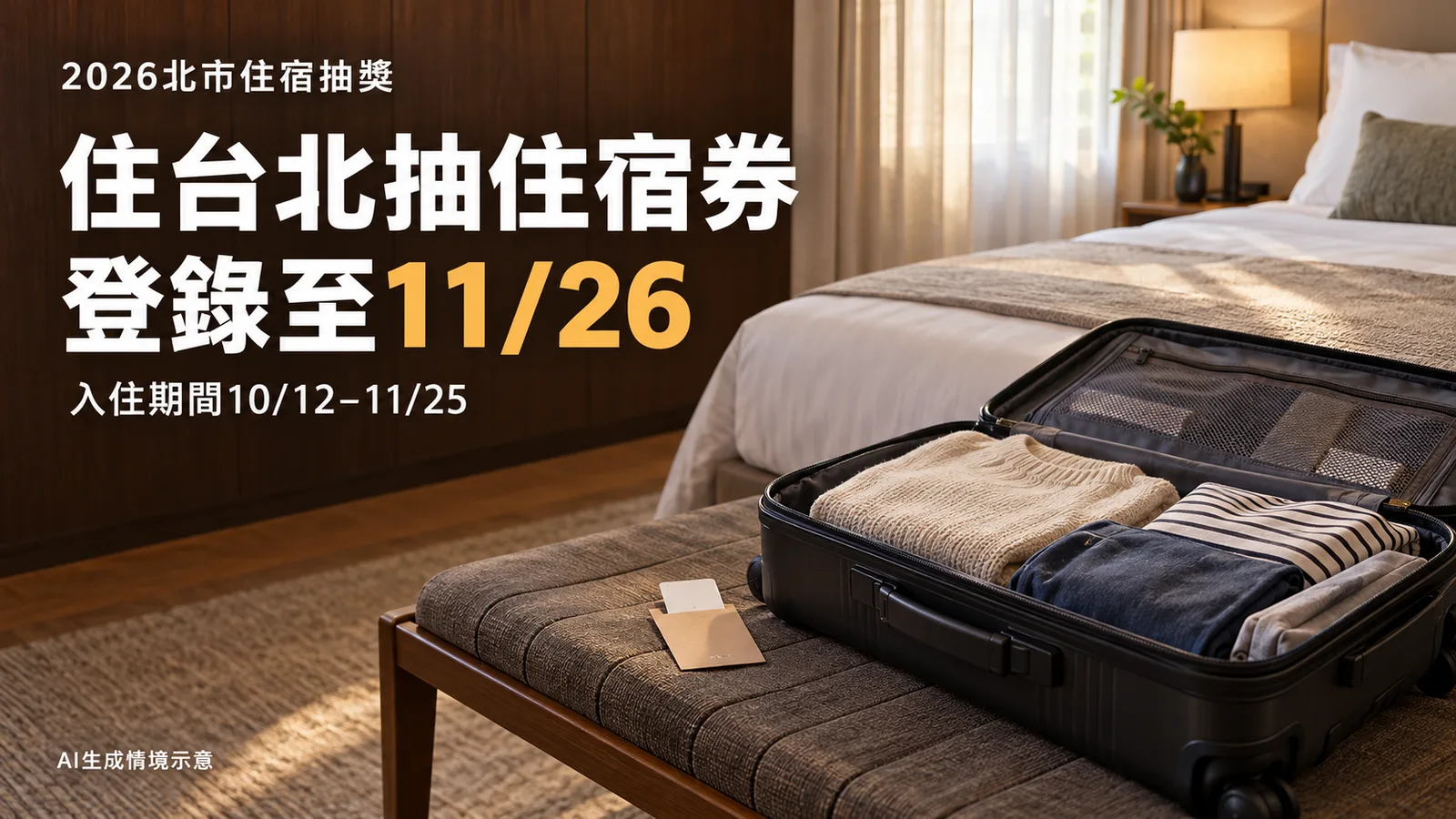 北市住宿抽獎怎麼參加？入住至11月25日、登錄至26日