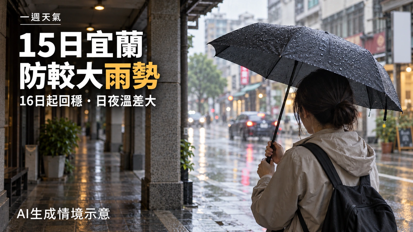 15日宜蘭防較大雨勢，16日起回穩、日夜溫差大